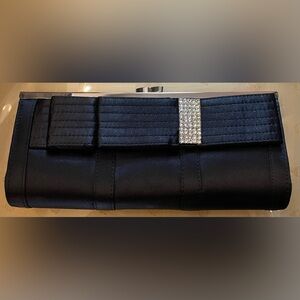 Elegant Black Satin Clutch with Rhinestone Accent